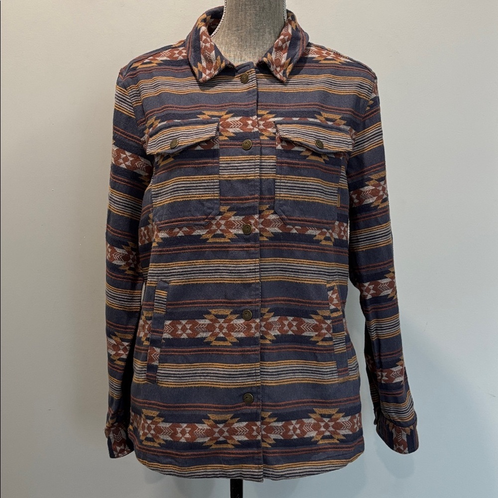 Passenger Brown Blue Aztec Shirt Jacket Snap Front Shacket Size Large - Picture 8 of 15